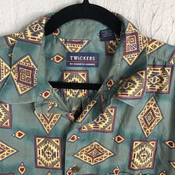 Vintage Western Shirt Mens Extra Large Green Aztec Indian Southwestern Cotton US - Picture 3 of 16